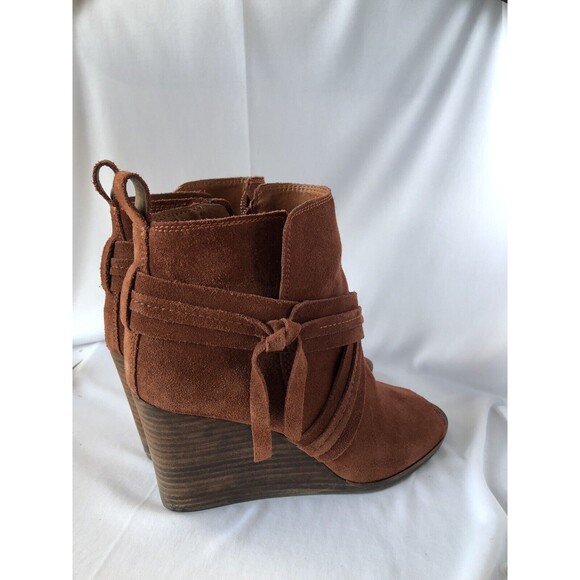 Lucky Brand Open Toe Brown Zip Up Suede Ankle Booties Size 9M - Picture 4 of 7